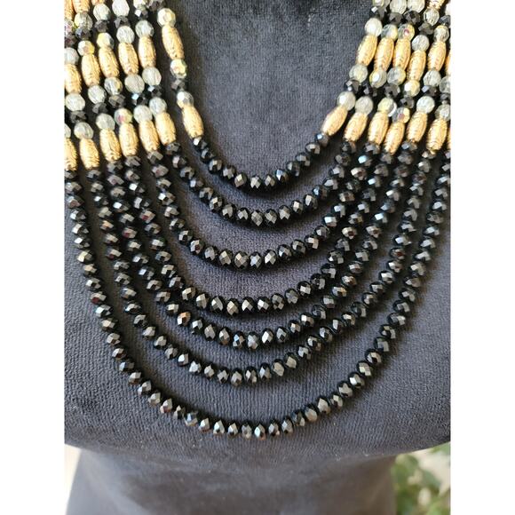 Womens Black And Gold Beaded Multilayer Necklace With Lobster Clasp Lock Jewelry - Picture 3 of 6